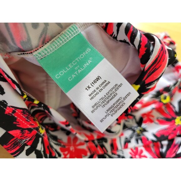 Catalina Womens Swim Top 1X Halter Tiered Pink Floral Built in Bra FLO174E - Picture 7 of 8